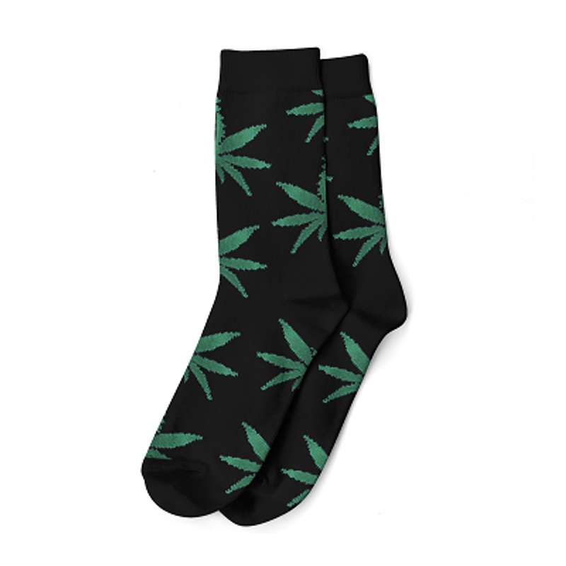 Calcetines Marihuana Negros y Hojas Verdes