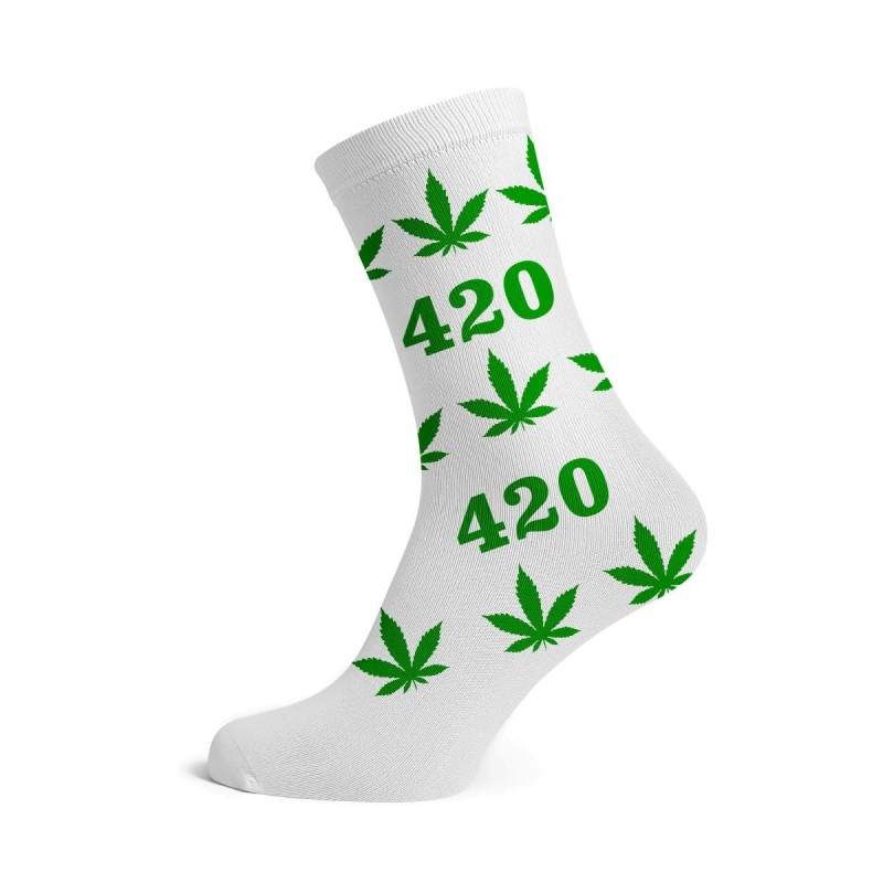 Calcetines Blancos 420 Cannabis Verde