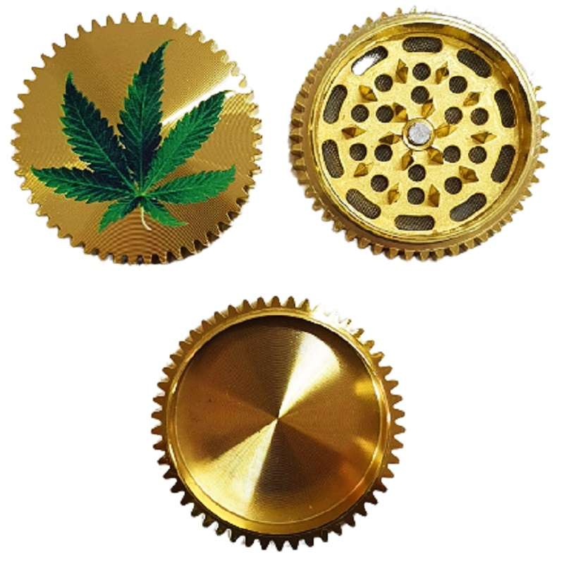 Grinder Metal Dorado 54mm 3 Partes Hoja Verde 12 Grinders
